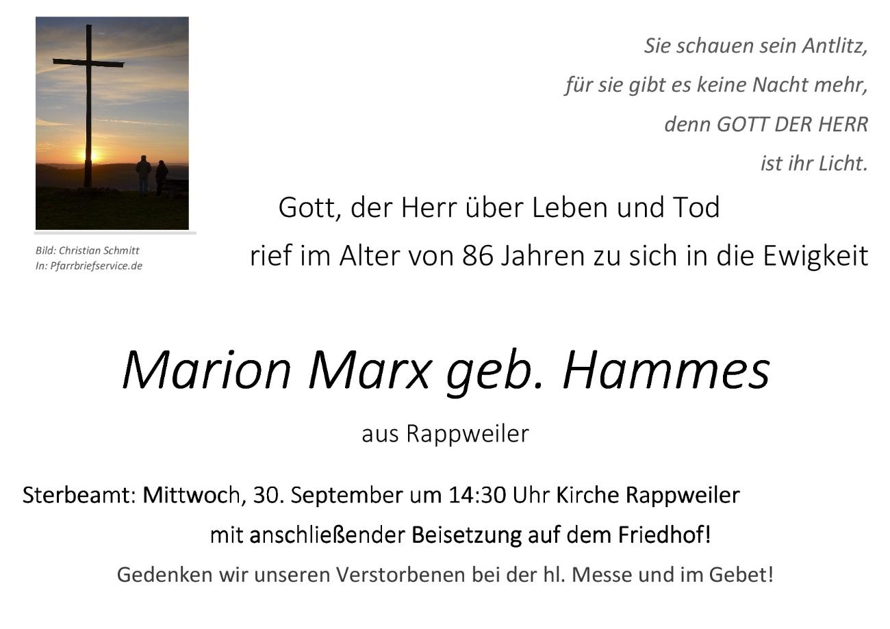 30.09.2026 RW Marx, geb. Hammes Marion