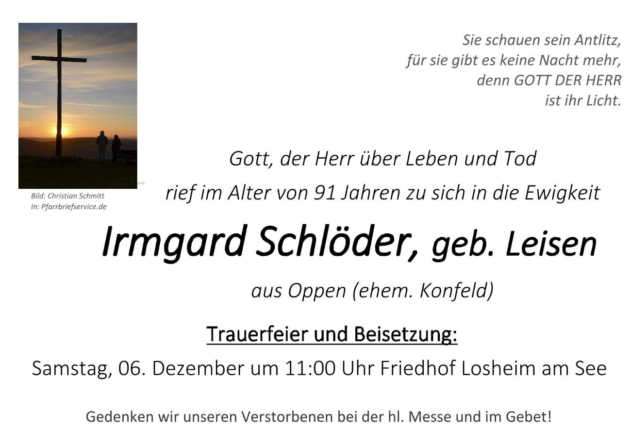 Los - 06.12.2025 Schlöder, geb. Leisen Irmgard